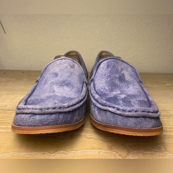 Franco Sarto Woman Gina Denim Blue Suede Leather Loafer Flats Slip On Round Toe - Picture 2 of 7